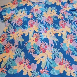 Woman Within Floral Print Top - Blue and Yellow